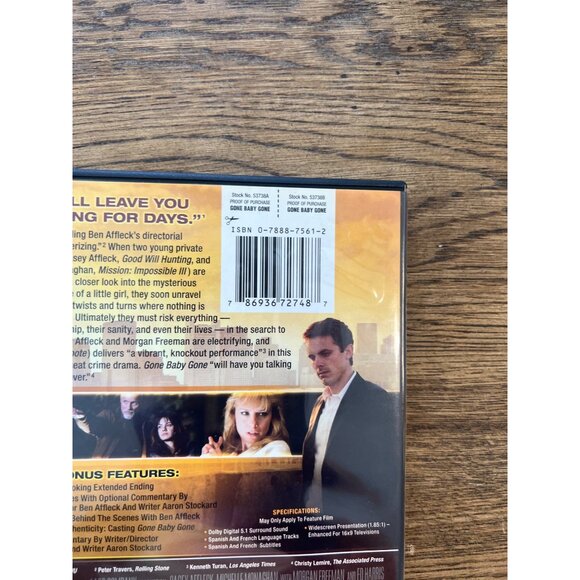 Gone Baby Gone DVD 2008 Extended Edition Casey Affleck Morgan Freeman Pre-Owned - Picture 4 of 4